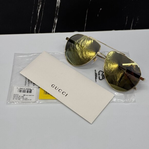 NEW GG1311S 002 AVIATOR UNISEX GOLD SUNGLASSES GUCCI - Picture 10 of 11